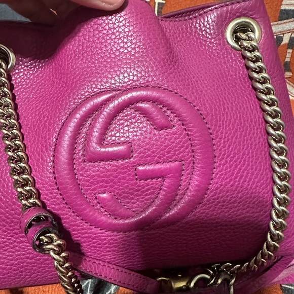 GUCCI ❤️🌟SOHO MAGENTA PEBBLED LEATHER TOTE⭐️ - Picture 9 of 15
